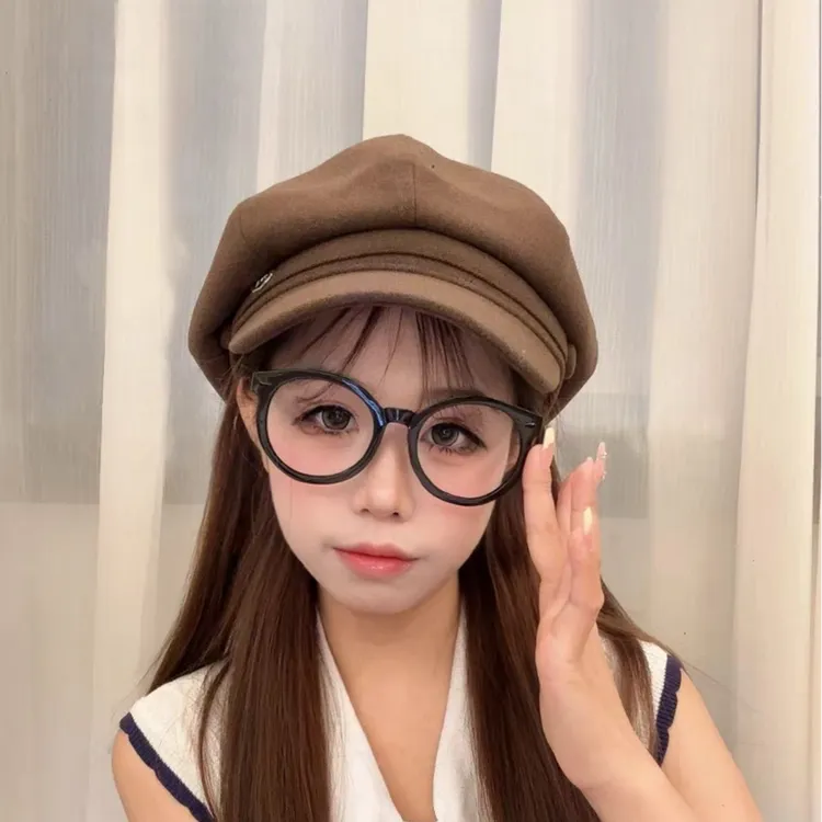帽子女贝雷帽简约气质复古ins女士韩系复古字母贝雷帽百搭八角帽