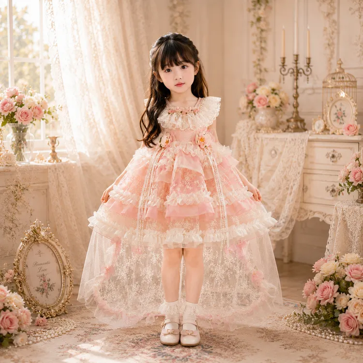 女童夏季洛丽塔甜美风花朵公主蓬蓬吊带连衣裙生日礼服花仙子儿童