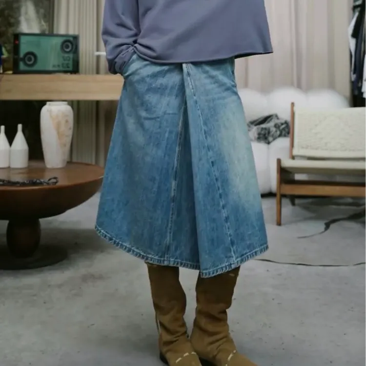 infobyfive2025秋冬新款水洗不规则复古立裁牛仔裙一店NF0508257