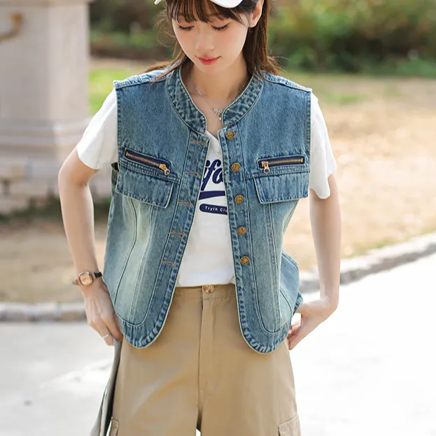 宽松牛仔马夹薄款显瘦外穿休闲马甲时尚复古百搭无袖短款上衣