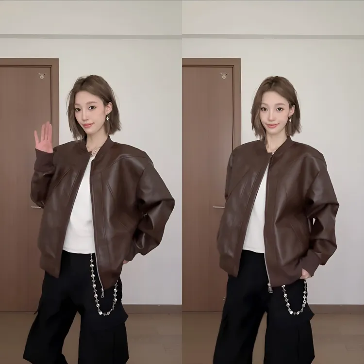 美拉德哈灵顿短款皮夹克男秋季新款潮牌解构飞行员棒球服皮衣外套