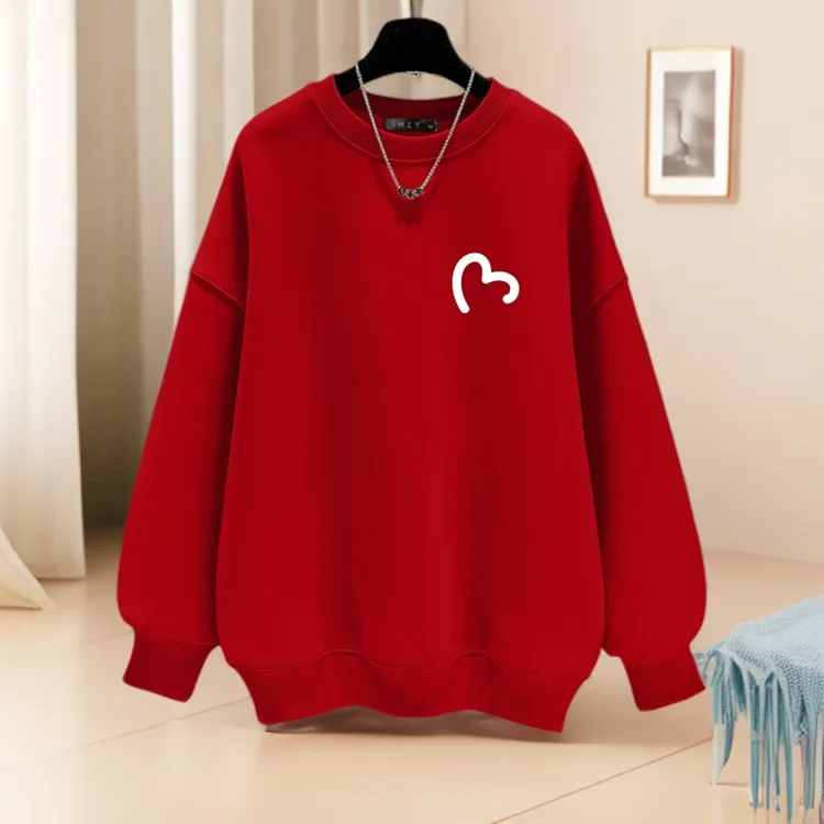 红色马年本命年衣服圆领宽松卫衣女2026新款爆款秋冬加绒加厚上衣