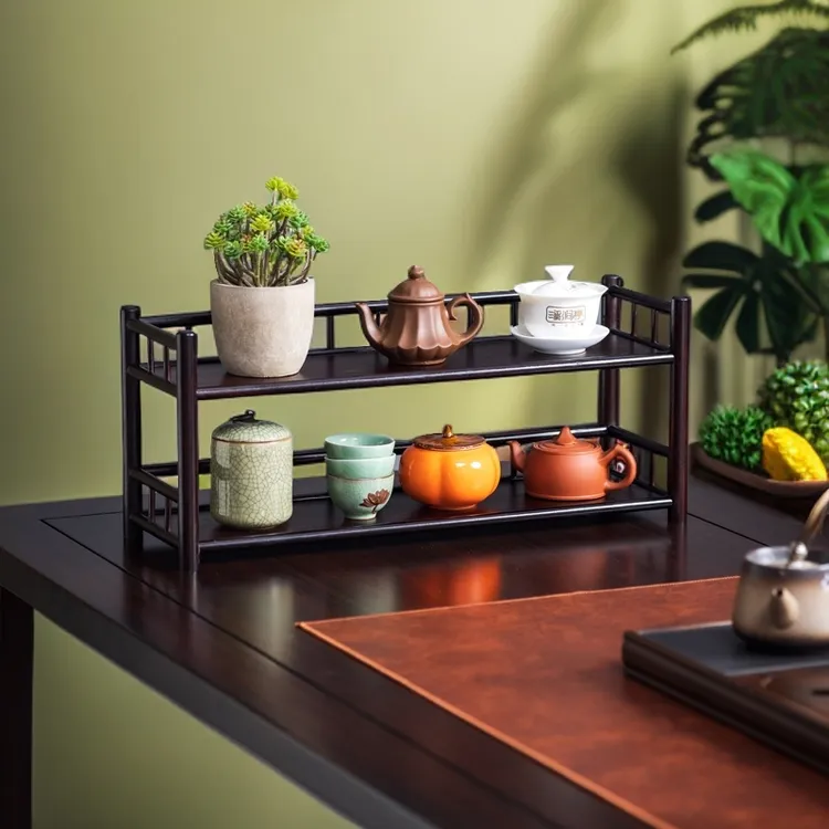 中式茶桌置物架茶具茶配收纳架小型桌面博古架茶桌置物架茶壶架子