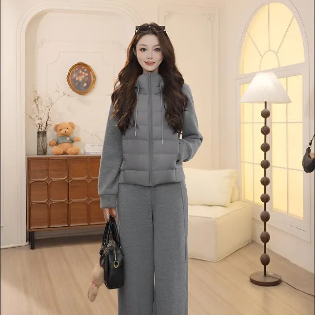 Basic House/百家好2025秋冬新款羽绒连帽拼接外套休闲长裤DDE91