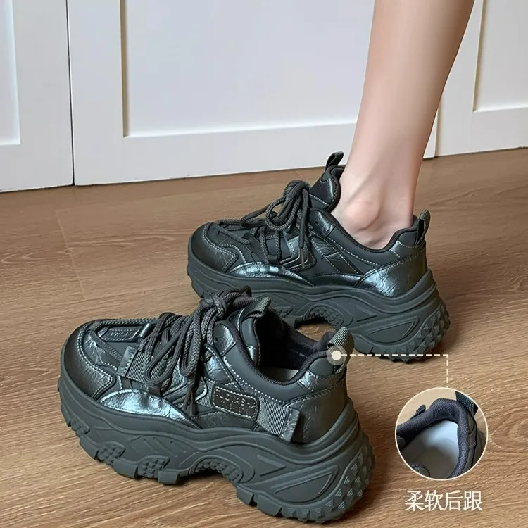 Moleubak女款老爹鞋2025春秋新款厚底女鞋小个子百搭鞋子运动鞋