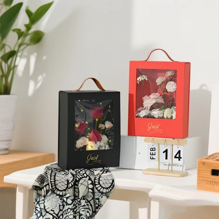 复古酒红玫瑰装烟鲜花礼盒磁吸折叠平铺款高颜值适合送礼空盒子