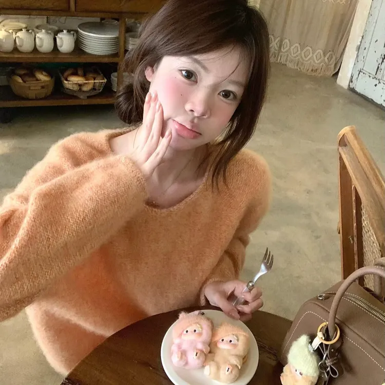 韩系氛围感软糯圆领毛衣女2026秋冬新款巨好看慵懒宽松针织上衣