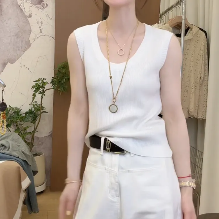 新款百搭修身显瘦时尚气质内搭针织无袖背心上衣LK2502012