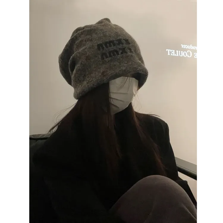 冷帽大头围女秋冬显脸小包头帽加厚保暖针织帽子毛线套头帽堆堆帽