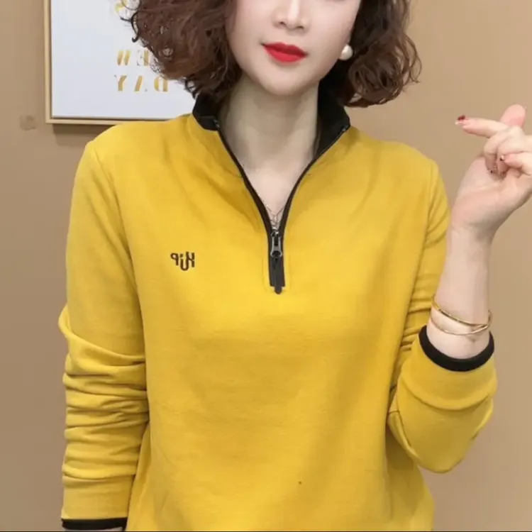 冬季新品时尚百搭修身显瘦双面绒立领半拉链打底女士气质减龄上衣