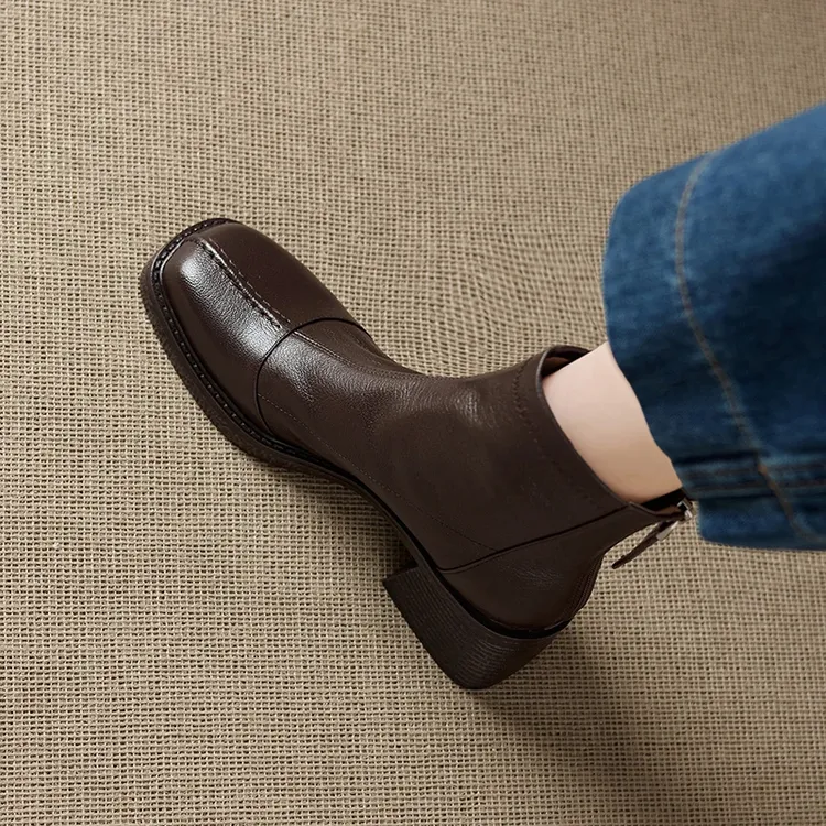 靴子女款爆款2025新款方头韩版粗跟短靴女冬百搭高跟瘦瘦靴马丁靴