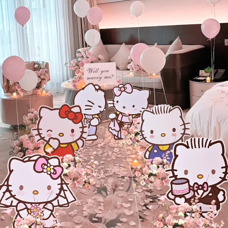 helloKitty猫主题求婚室内布置用品浪漫表白场景酒店装饰背景kt板