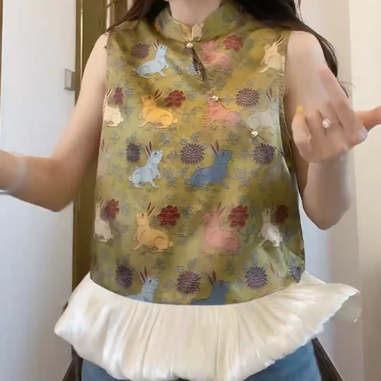 新中式花边下摆设计款凉爽背心2025新款通勤外穿宽松背心时尚百搭