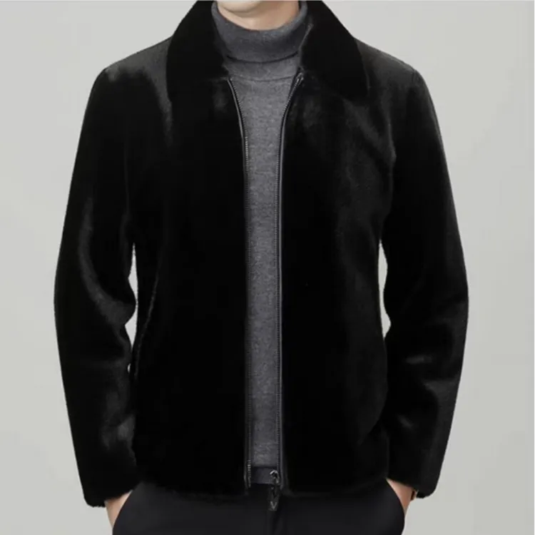 海宁高端轻奢时尚黑色男貂冬季短款保暖休闲加厚夹克男装外套299