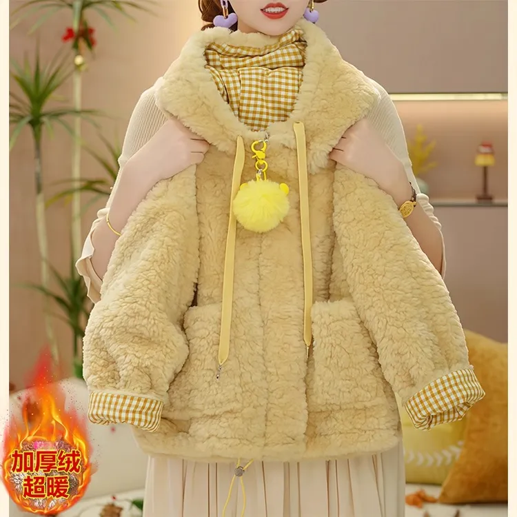 女童加绒费尔岛毛毛衣2025新款秋冬双面穿加厚羊羔绒外套冬装棉服