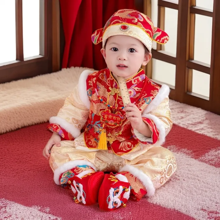 宝宝唐装冬款男宝周岁礼服中国风婴儿套装喜庆拜年服宝宝抓周礼服