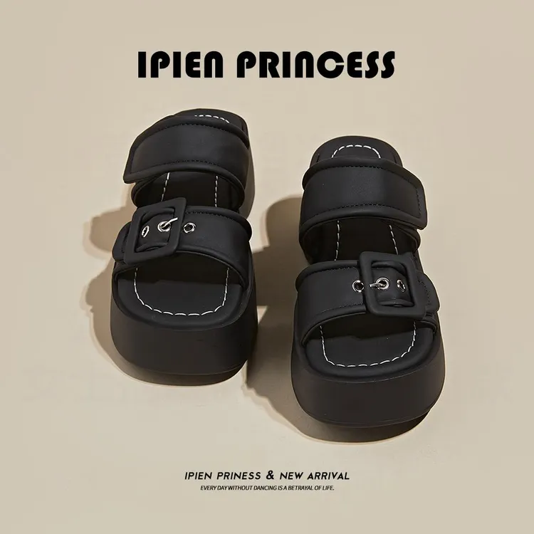 小个子厚底一字沙滩凉拖鞋2025夏季新款时尚百搭半拖外穿女款拖鞋