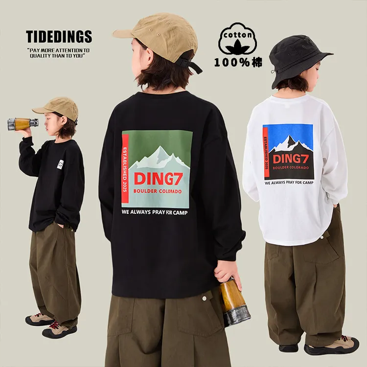 叮叮家童装100%棉春秋新款男童宽松长袖中大童休闲百搭T恤25301