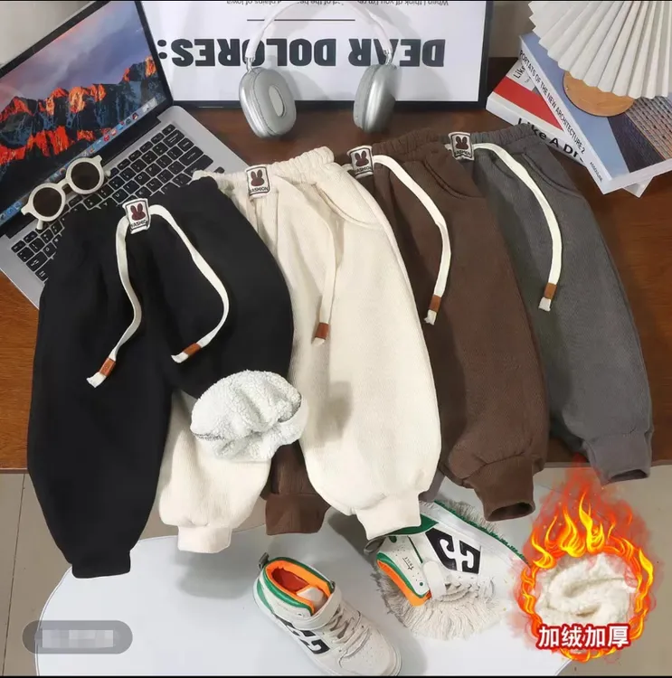 微喇裤长裤秋冬磨毛高腰休闲裤冬季休闲纯色加绒