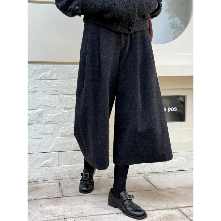 满目ManMu 【张琪专属】秋季老钱风羊毛混纺时尚休闲百搭裤子350731