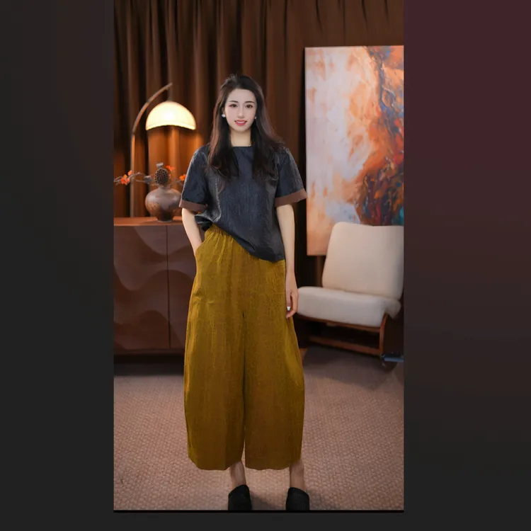 【岭南】百分百金龟女装9分花苞裤