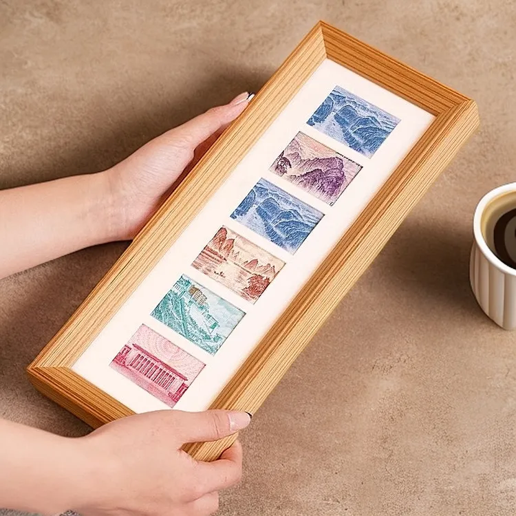 大好河山相框摆件六连框钱币字画胡桃色木质画框人民币相框摆台