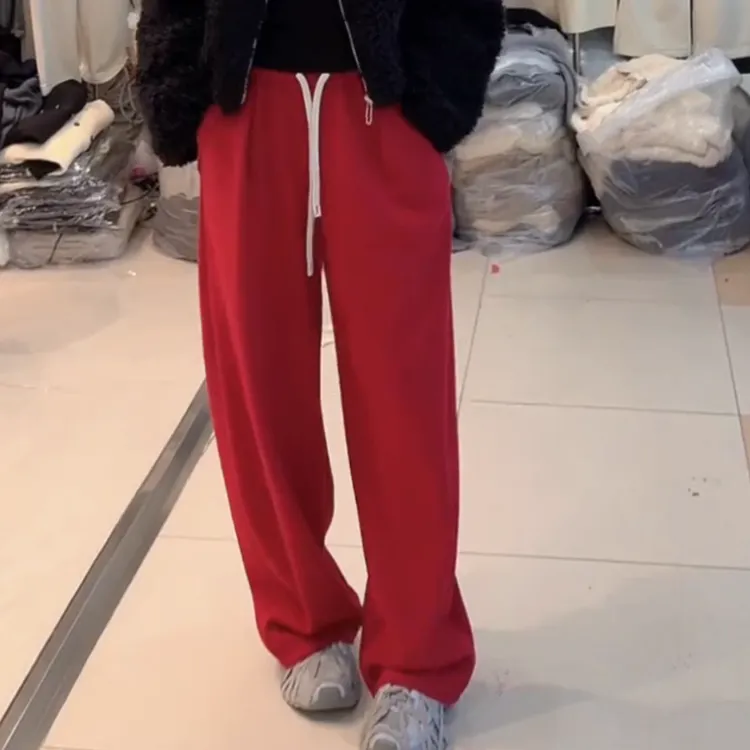 冬季加厚加绒休闲时尚百搭直筒高腰女休闲裤LK2508593