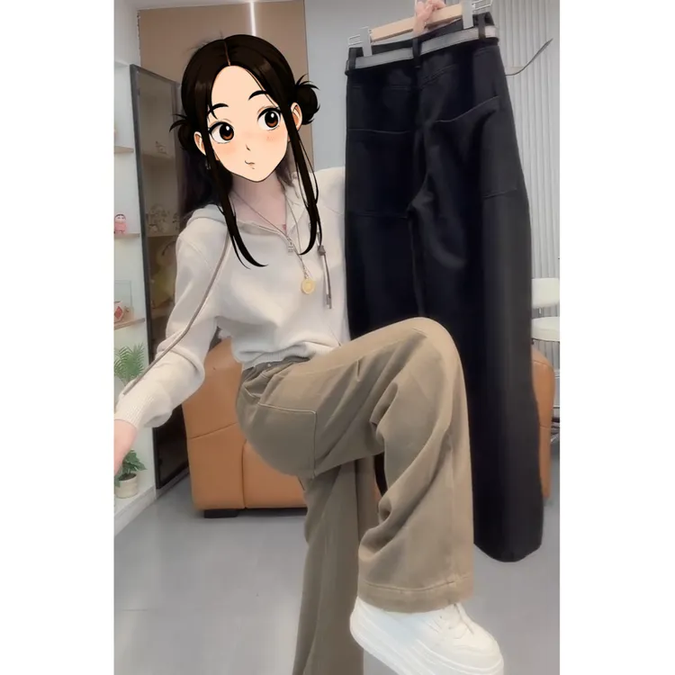 2025早秋新款高腰显瘦阔腿时尚百搭大兜弯刀牛仔裤