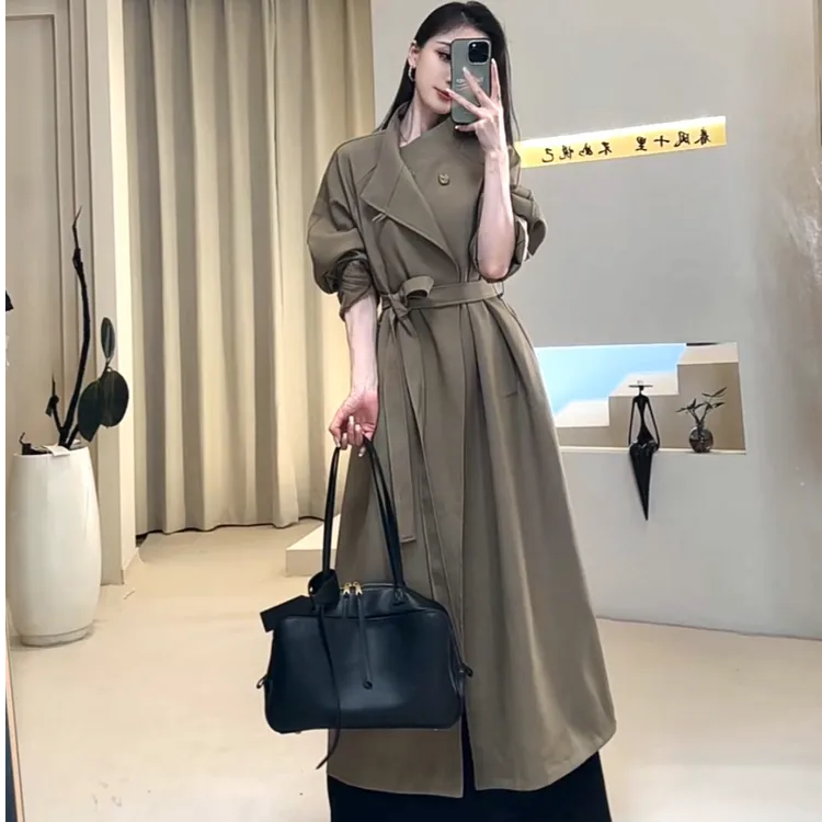 2025新款轻奢时尚百搭赫本风秋冬韩版中长款女士风衣外套千金风