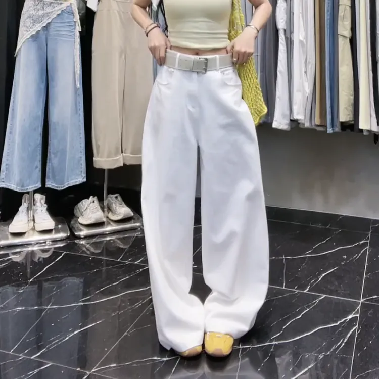【清新淡雅】春夏新款2025显瘦白色水洗棉阔腿拖地裤LK2501827