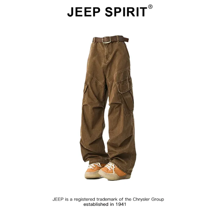 JEEPSPIRIT吉普美式机能工装裤男宽松直筒复古阔腿休闲裤子伐木裤