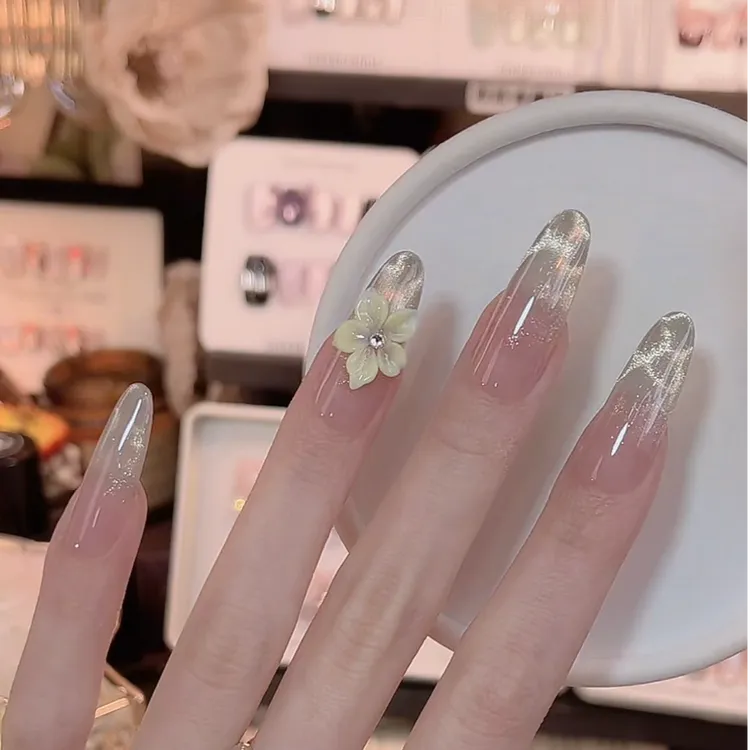 【海浪花】春夏薄荷绿渐变猫眼美甲手工穿戴甲夏日清新网红指甲片