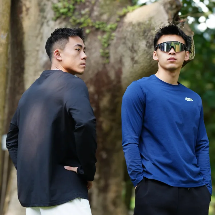 SUNO男生运动休闲长袖口粮款T恤吸湿排汗速干健身透气弹力运动薄