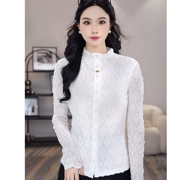 AMASS/阿玛施秋季新款质感千金风复古时尚修身单排扣衬衫 5301016