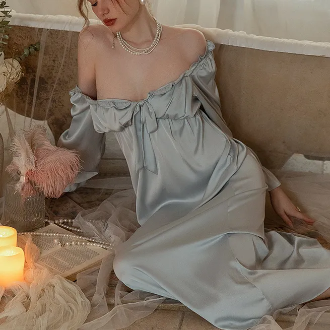 密汀巴灵性感睡衣女夏季宫廷风睡裙公主风长款法式荷叶边家居服