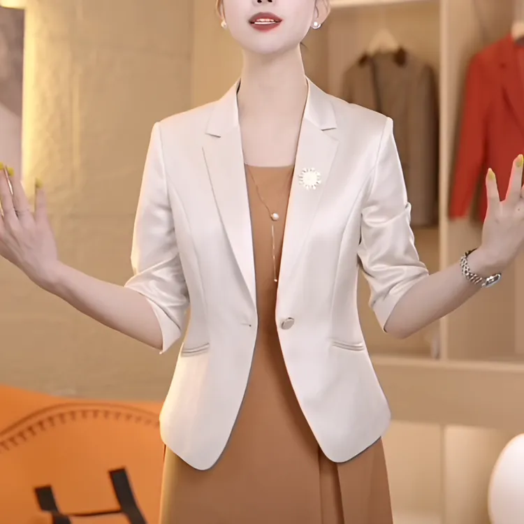七分袖小西装外套女夏季2025新款小个子短款修身气质休闲西服上衣