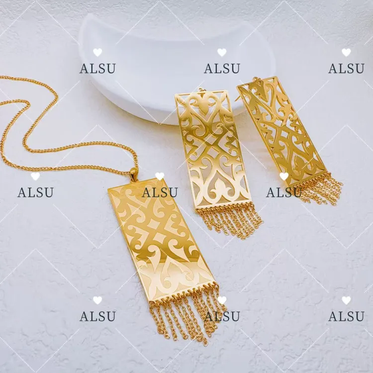 合金项链 ALSU原创经典民族风超大两件套轻奢个性（毛衣链+耳环）