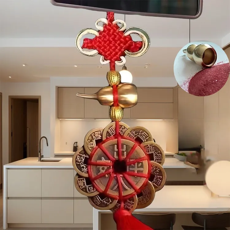 全铜十帝钱梅花造型中国结配饰出入平安字样刻制铜葫芦下开口款式