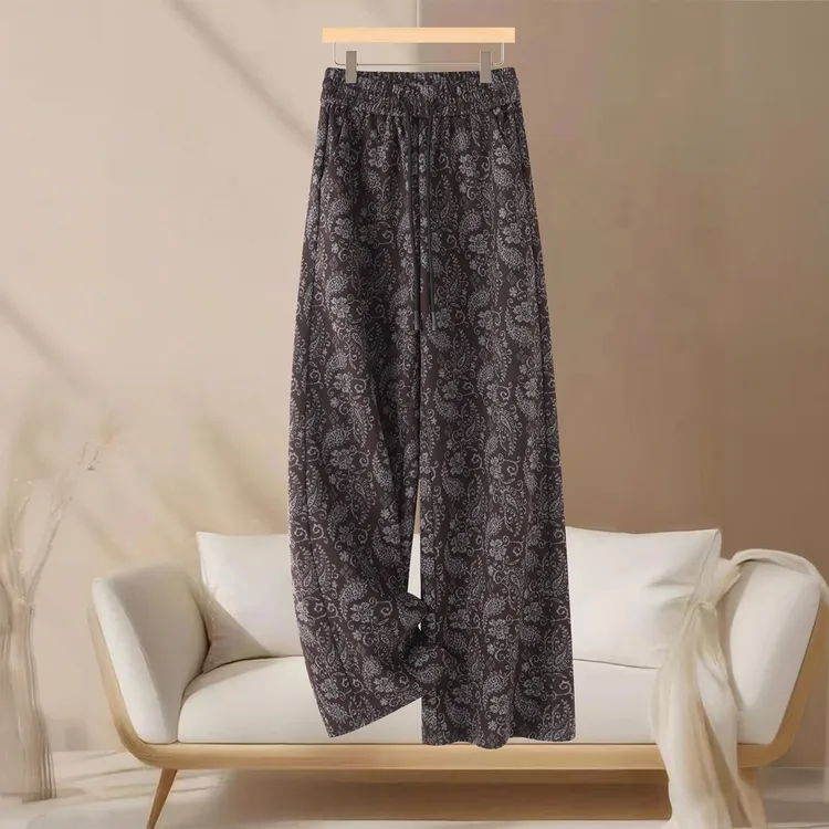 羊毛呢腰果花休闲阔腿裤女2025年新款秋冬独特超好看印花直筒裤