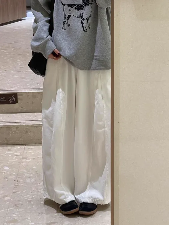 秋季新款白杏色宽松气球裤女慵懒风高腰显瘦阔脚裤百搭休闲九分裤