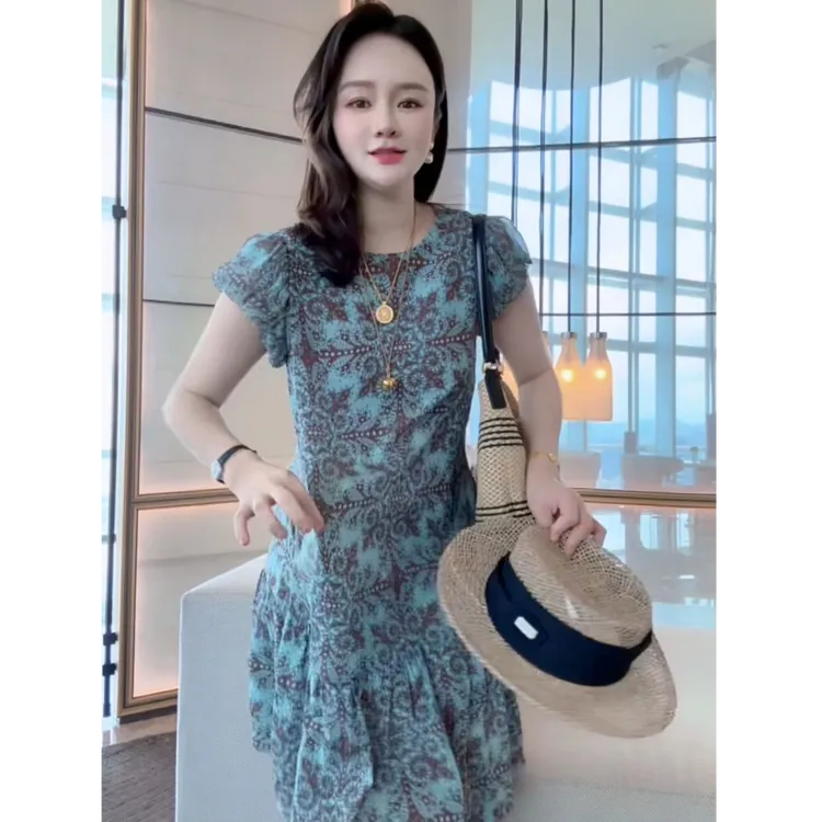 【丝芙玉禄】(S270)100真丝印花显瘦时尚桑蚕丝女装连衣裙