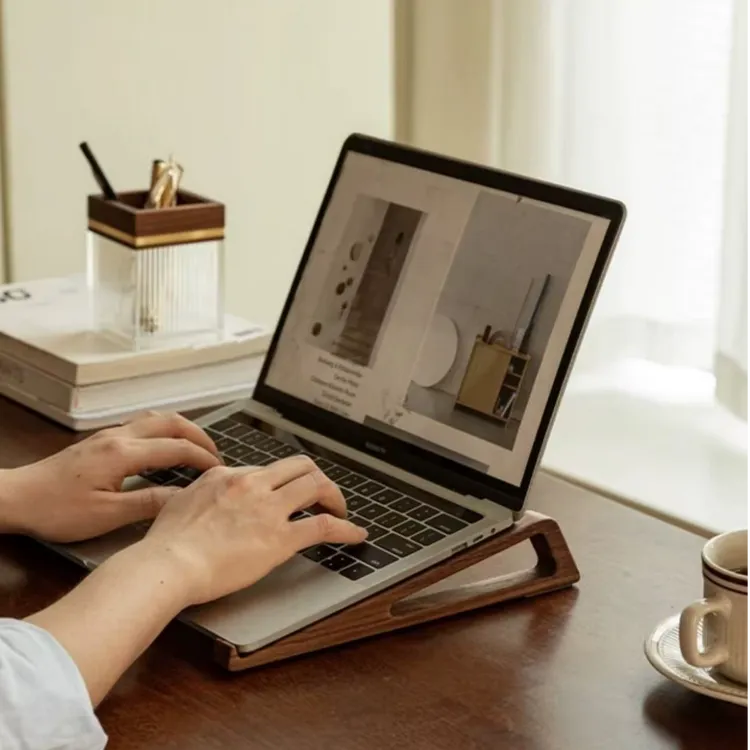 实木笔记本电脑支架散热悬空便捷桌面增高立式托架苹果联想收纳架