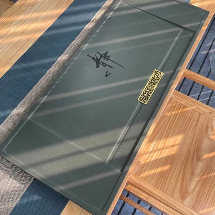 静心款天罗绿石材整块茶盘高端家用简约石头茶盘干泡台茶盘长方形