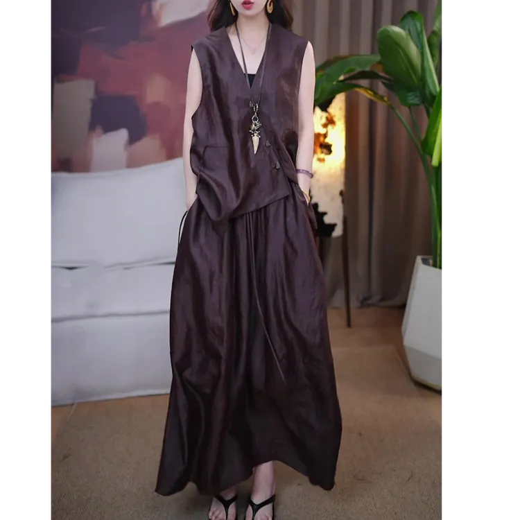 民族风时尚套装女2025夏装新款气质修身显瘦马甲上衣+百搭半身裙