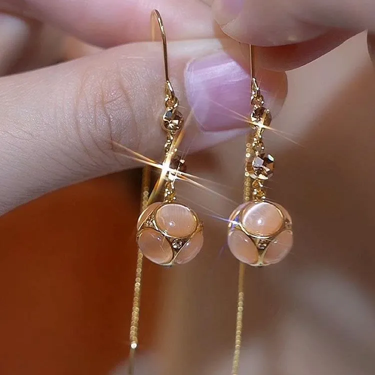 铜合金耳饰  超闪咖色钻球流苏耳线新款轻奢高级感耳坠气质百搭