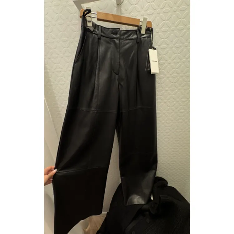 LA CALLA米兰拼接定制几何皮裤OY-AP6483