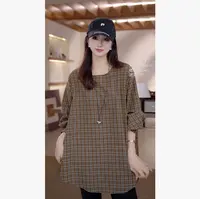 [麦霓严选]新款圆领时尚洋气格子衬衫上衣女9775