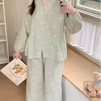 【豆爸专享】全棉双层纱轻薄舒适女款v领家居服舒适睡衣-甜甜兔