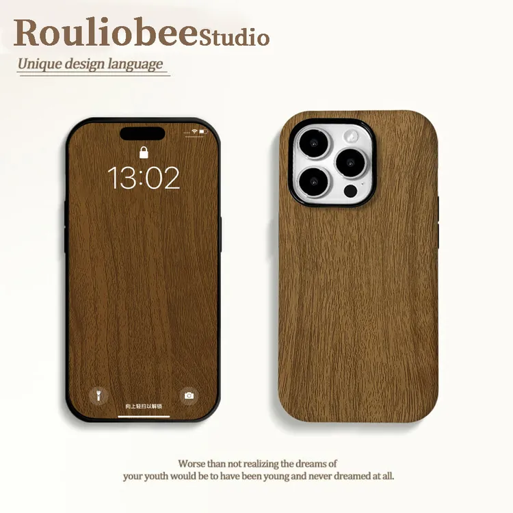 欧克里里深色木纹适用苹果16promax菲林手机壳华为vivo小米15oppo