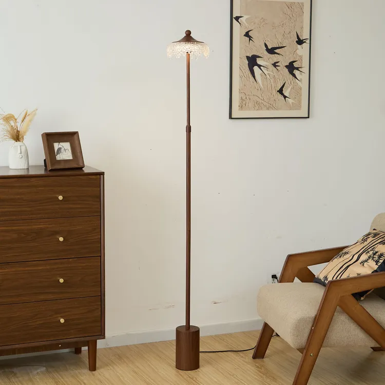 胡桃木色落地灯 极简护眼全光谱 三色变光简约客厅书房